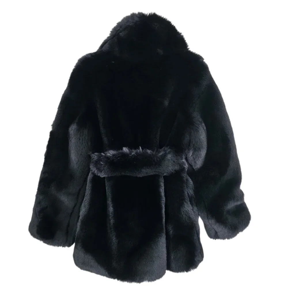 Alo‎ Yoga Starstruck Faux Fur Coat Black Belted Size S